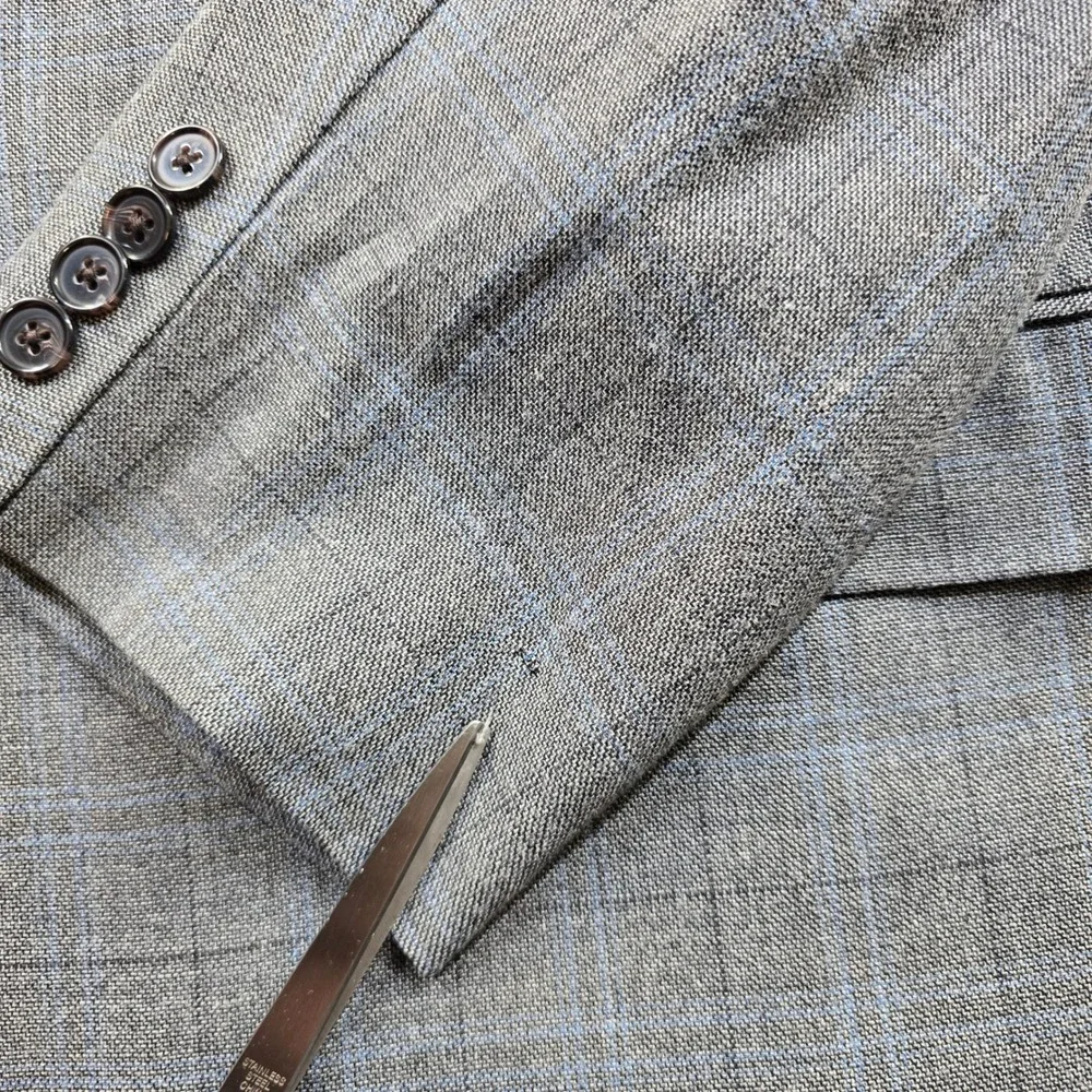LRL Ralph Lauren Blazer Mens 52R 54R Grey Blue Plaid‎ Wool Blend Sport Coat